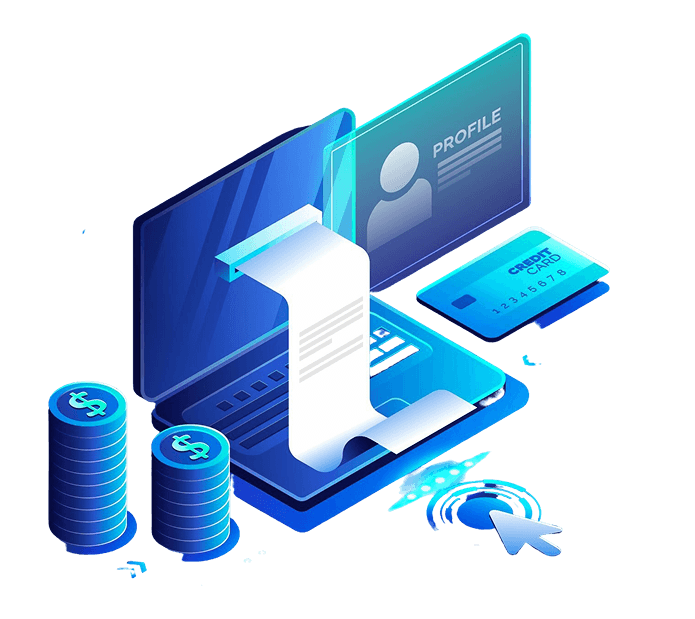 Isometric laptop, receipt, and payment interface illustration